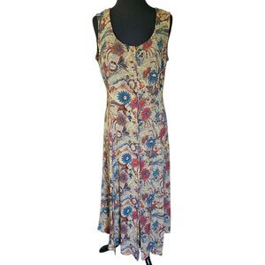 Betsy Lauren Sleeveless Button Down Floral Crinkle Dress Sundress Size 10 Midi